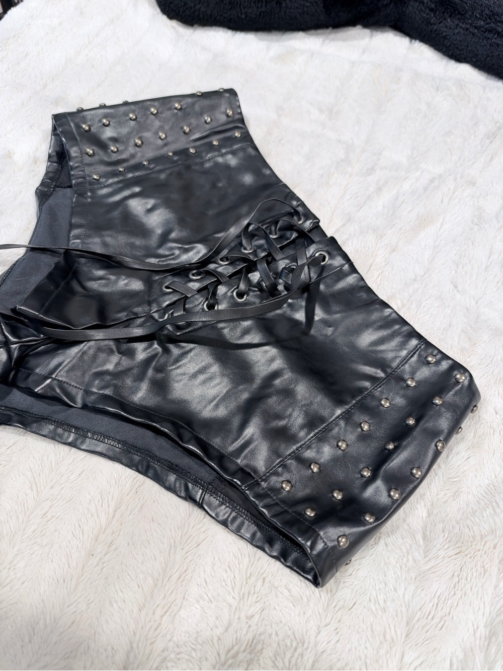 Black Lace-Up Faux Leather Women’s Shorts